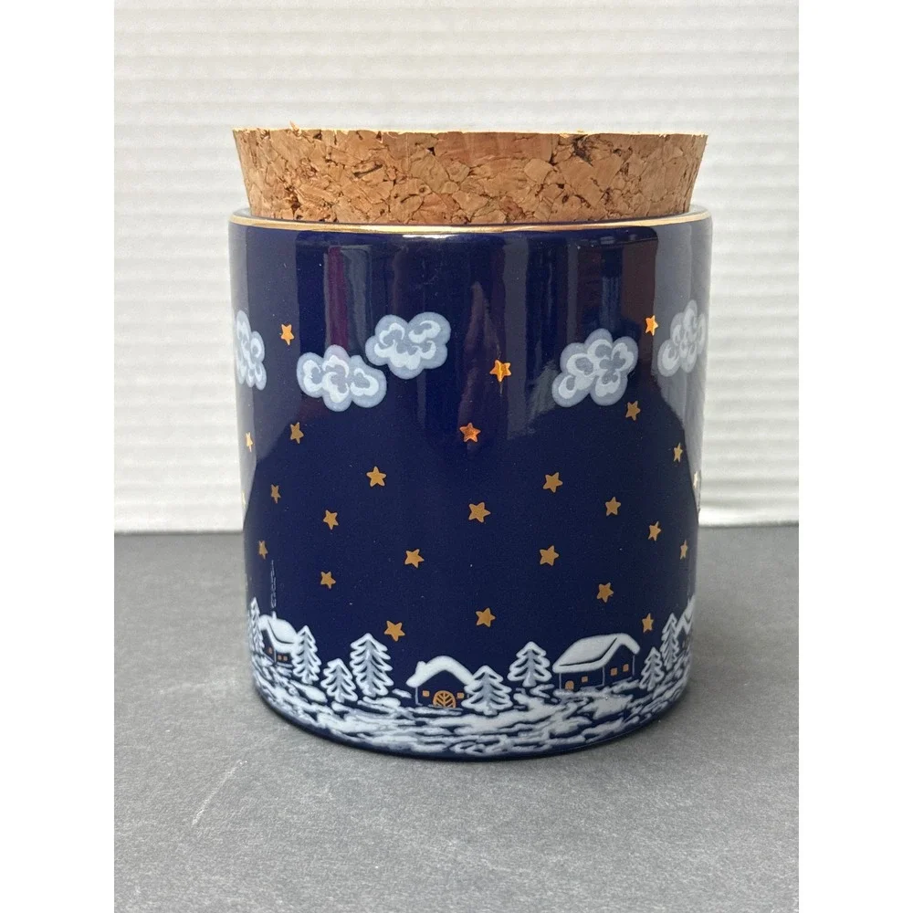 Waechtersbach W Germany Cobalt Blue Celestial Winter Village Cork Canister Jar